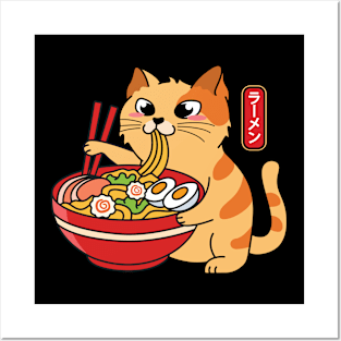 Ramen Cat Kawaii Neko Japanese Noodles Posters and Art